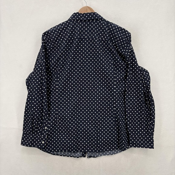 Chaps Shirt Womens 2X Navy White Polka Dot Button Front Long Sleeve Cotton - Picture 13 of 14